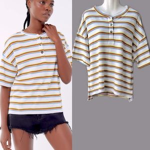 Urban Outfitters NWT Toni Oversized Stripe High/Low Short Sleeve Henley, Medium